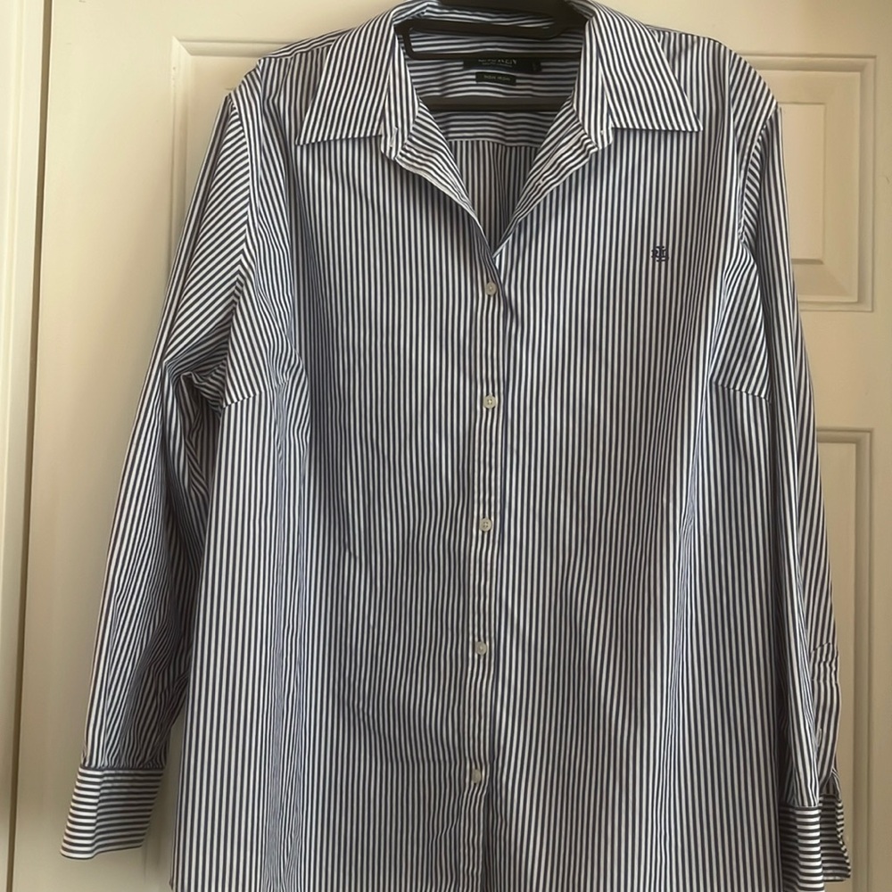 Lauren Ralph Lauren striped cotton shirt. Blue/White Size 3X